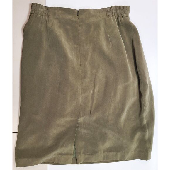 Field Manor 100% Silk Olive Green Skirt Women’s Size 14 Lined Classic - Picture 5 of 5